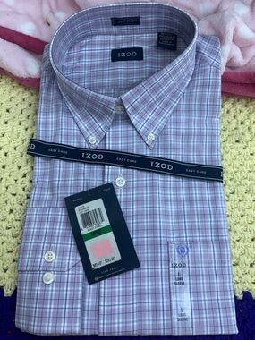 Izod easy care long sleeve button down plaid shirt size large-nwt